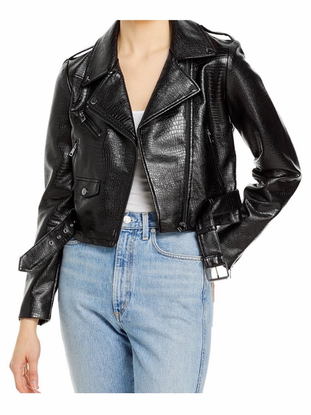 Aqua Croc Leather Moto Jacket